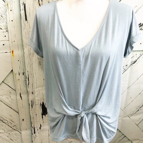 Alya Tops - •Alya• Light Blue Front Tie Blouse